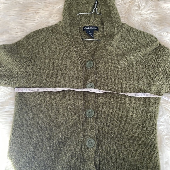 Linda Matthews green hooded button up long sleeve cardigan sweater top shirt S - Picture 17 of 17